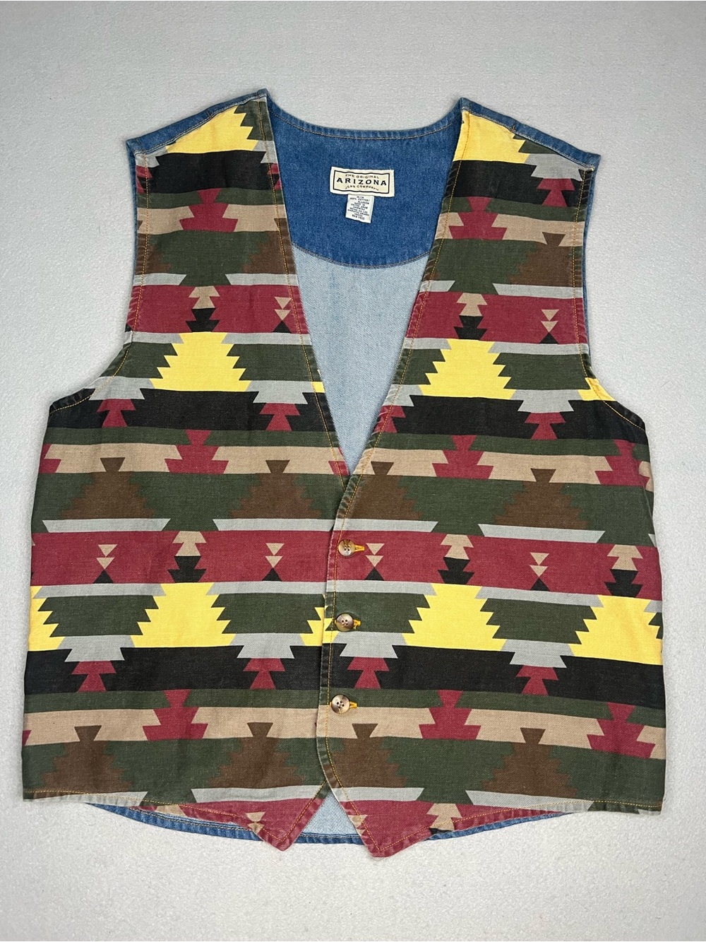 Vintage Arizona Jean Company Vest Mens Medium Multicolor Southwestern Denim